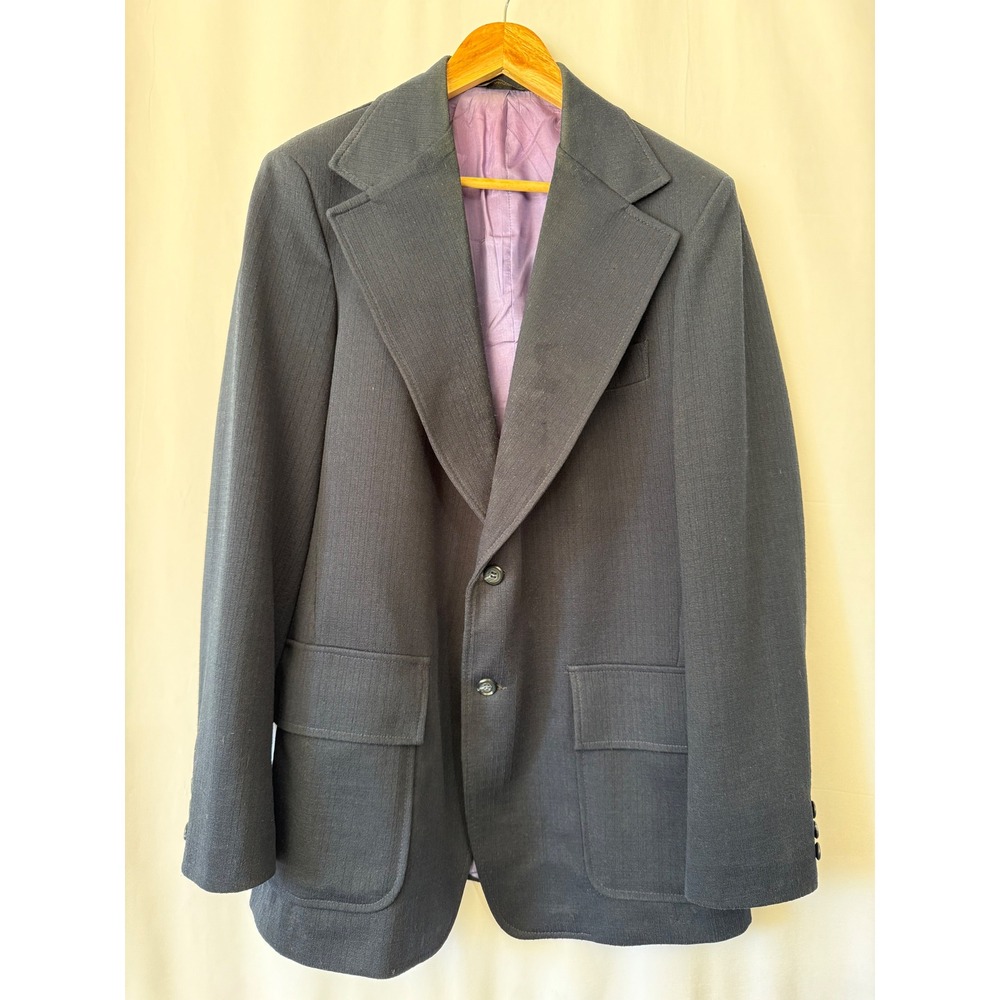 Vintage Smith & Jones Mens Navy Blue 70s Knit Blazer Sport Coat ILGWU Made USA